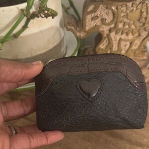 BRIGHTON Small Leather Coin Pouch/wallet with Heart Detail. Dark Brown & black